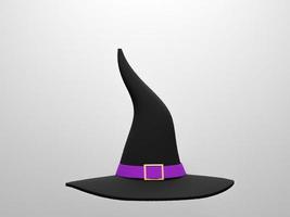 Hexenhut auf weißem Hintergrund für Halloween-Tag. 3D-Darstellung, 3D-Darstellung. foto