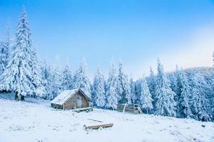 Hütte in den Bergen im Winter foto