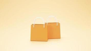 minimales einkaufstaschenpaketfahnenzeichen oder symboleinkaufskonzept orange hintergrund 3d-rendering foto