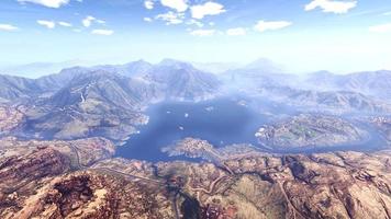 Naturlandschaft, Berge, Wälder, Luftaufnahme, realistische 3D-Darstellung foto