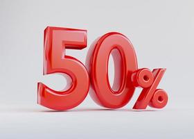 isoliert von roten fünfzig Prozent oder 50 Prozent für Sonderangebote von Einkaufskaufhäusern und Rabattkonzepten durch 3D-Rendering.