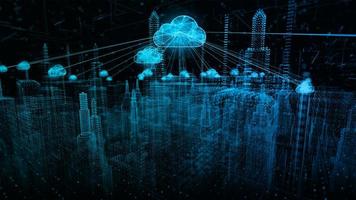 intelligente stadt der cybersicherheit digitale daten der futuristik und technologie des cloud computing unter verwendung künstlicher intelligenz, 5g hochgeschwindigkeits-internetverbindung und big data analyse hintergrundkonzept. foto