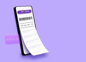Zahlungsrechnung auf Smartphone-Konzept für Online-Zahlung 3D-Darstellung foto
