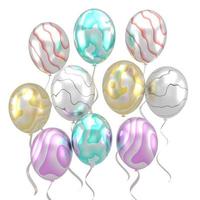 bunte Luftballons fliegen für Geburtstagsfeiern und Feiern. 3D-Render für Geburtstag, Party, Banner. foto