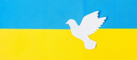 unterstützung für die ukraine im krieg mit russland, friedenstaube mit flagge der ukraine. bete, kein krieg, stoppe den krieg und stehe zu ukrainischen konzepten foto