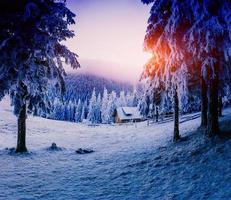 Hütte in den Bergen im Winter foto