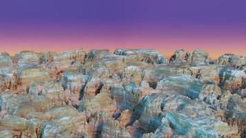 Fantastische Berglandschaft bei Sonnenuntergang, außerirdische verwitterte Felsen, 3D-Rendering. foto