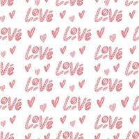 rosa aquarellnahtloses muster mit herzen und beschriftung. Schriftzug Liebe. handgezeichneter hintergrund für valentinstag, hochzeit oder andere romantische ereignisse.