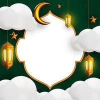 ramadan islamischer textraumgruß, 3d-rendering mit arabischer laterne, halbmond, goldenem stern und wolke foto
