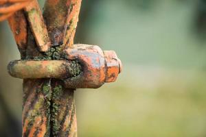 close up sling bridge hat die insel lange verrostet. foto