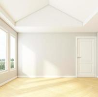 leerer raum im nordischen stil mit grauer wand und holzboden. 3D-Rendering foto