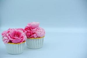 Jelly Pink Flower Cupcake 1 auf weißem Hintergrund für Kopierraum foto