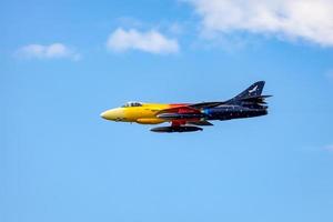 shoreham-by-sea, west sussex, uk, 2014. hawker hunter miss verhalten foto