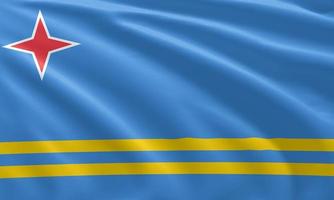 Nahaufnahme der wehenden Flagge von Aruba foto