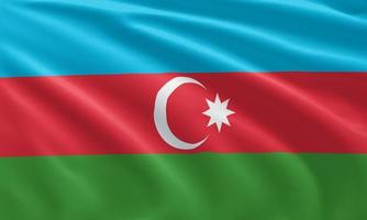 Nahaufnahme der wehenden Flagge Aserbaidschans foto