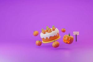 fliegender kuchen und kürbis halloween 3d illustration foto