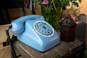 blaues Vintage-Telefon foto