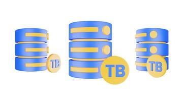 3D-Render-Datenbankserver-Symbol mit isoliertem Terabyte-Symbol foto