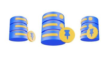 3D-Rendering-Datenbankserver-Symbol mit isoliertem Pin-Symbol foto