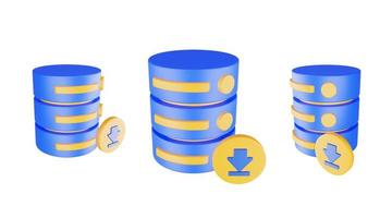 3D-Rendering-Datenbankserver-Symbol mit isoliertem Download-Symbol foto