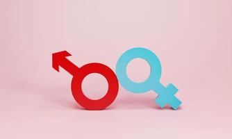 3D-Rendering, 3D-Darstellung. männliche und weibliche sexuelle Symbole auf rosa Hintergrund. verknüpftes Geschlechtssymbol für heterosexuelle Paare. modernes Minimalkonzept. foto