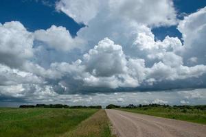 Range Road und Ackerland in Saskatchewan, Kanada. foto