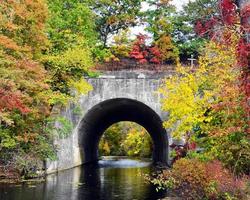 Bogen über einem Fluss im Herbst foto