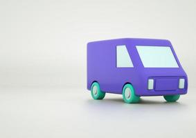 lieferung lila kleinbus mit grünen rädern 3d foto