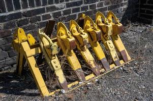 Schleppschuh, auch Bremsschuh, Radschuh oder Bremsschuh für Güterwageneisenbahn foto