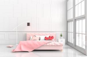 rote herzen auf rosa bett im schlafzimmer der liebe foto