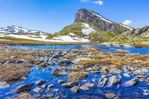 erstaunlicher berggipfel bei veslehodn veslehorn hydnefossen wasserfall hemsedal norwegen. foto