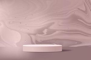zylindrisches podium in beiger farbe, realistische szene, auf schokoladenbraunem flüssigem marmorbeschaffenheitshintergrund realistische schatten, 3d-rendering-vektorillustration