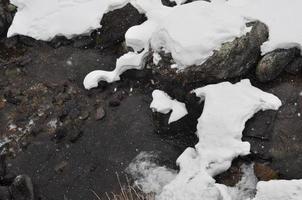 Schnee schmilzt im Wasser foto