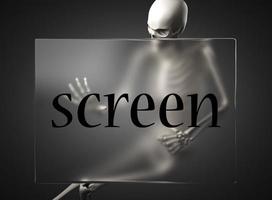 Bildschirmwort auf Glas und Skelett foto