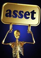 Asset-Wort und goldenes Skelett foto