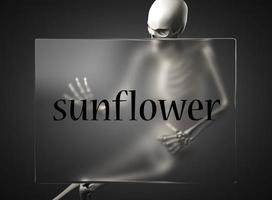 Sonnenblumenwort auf Glas und Skelett foto
