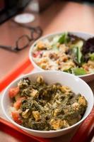 Spinat-Käse-Curry-Schüssel und vegetarischer Salat foto