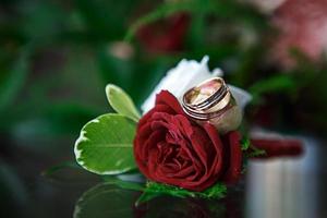 Rose, Hochzeit, Blume, Ring, Liebe, Rot, Ehe, Gold, Ringe, Schmuck, Romantik, Natur, Blumen, Weiß, Valentinstag, Blumenstrauß, Schönheit, Rosa, Verlobung, Rosen, Grün, Makro, Diamant, Band, Verheiratet foto