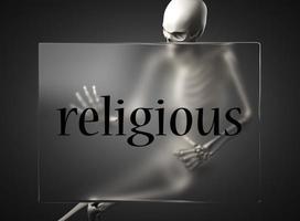 religiöses Wort auf Glas und Skelett foto