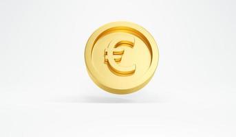 3D-Rendering einzelne Gold-Euro-Münze, die auf weißem Hintergrund schwimmt Konzept der Geldfinanzierung in Euro-Währung. 3D-Rendering. 3D-Darstellung.