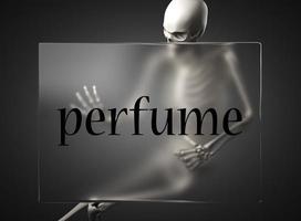 Parfümwort auf Glas und Skelett foto