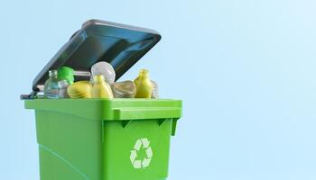 Recyclingbehälter mit Plastikmüll foto