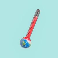 Globus im Thermometer mit maximaler Temperatur foto