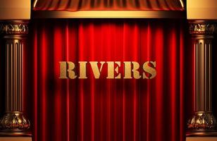 Flüsse goldenes Wort auf rotem Vorhang foto