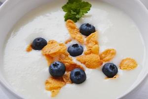 Joghurt mit Müsli und Blaubeeren foto