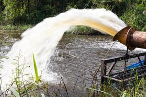 Wasser fließt aus Rohr. foto