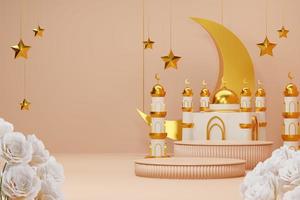 3D-Rendering-Bild von Ramadan und Eid Fitr Adha Mubarak Thema Grußhintergrund mit islamischen Dekorationsobjekten foto