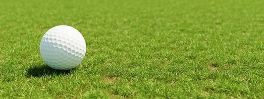 Golfball auf Gras im grünen Hintergrund der Fahrrinne. sport- und athletisches konzept. 3D-Darstellungswiedergabe foto