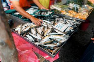 Fischmarkt in Krabi, rohe Meeresfrüchte auf einem Markt in der Nähe des tropischen Meeres foto