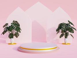 3d-rendering rosa podium mit einer produktpräsentation für muslimischen religiösen ramadan und eid-festival-hintergrund foto